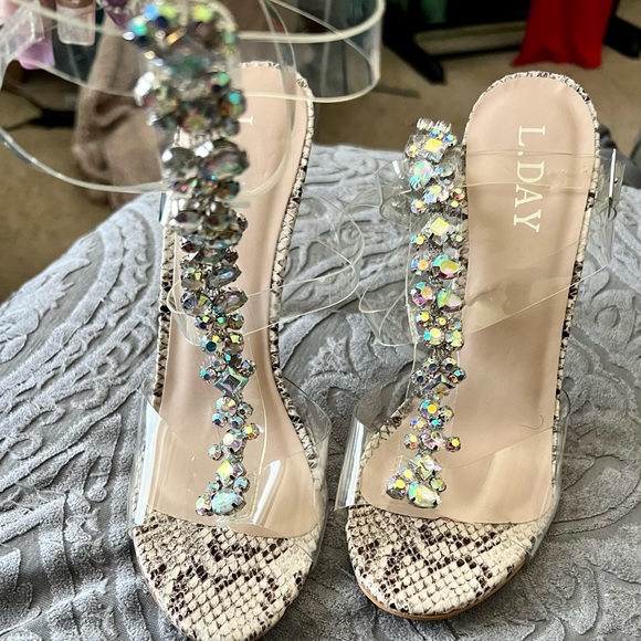 Bling & Snake Print Sandals - Picture 2 of 6